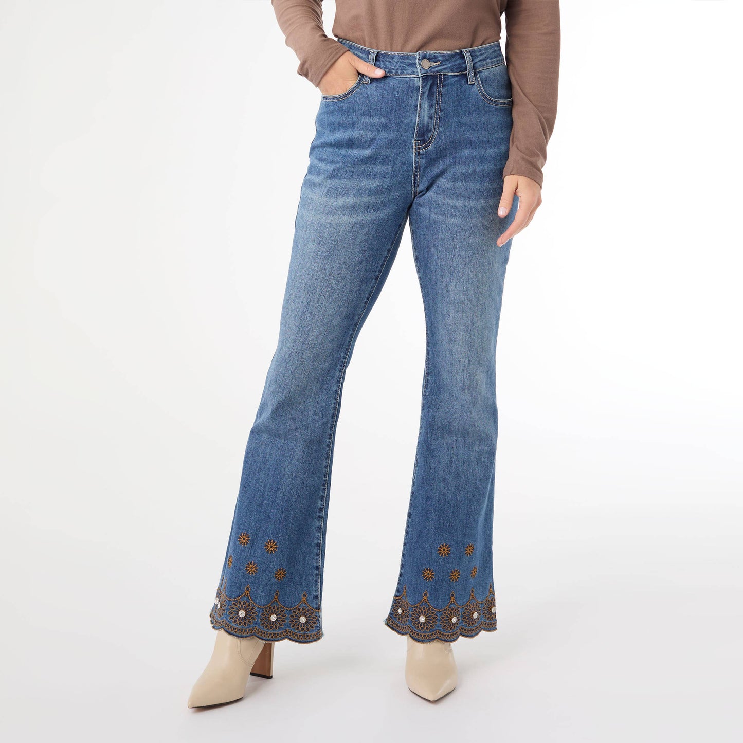Flare Jeans w/ Scalloped Beaded Bottom