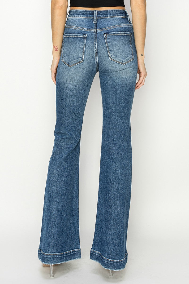 Risen High Rise Patched Pocket Flare Jeans