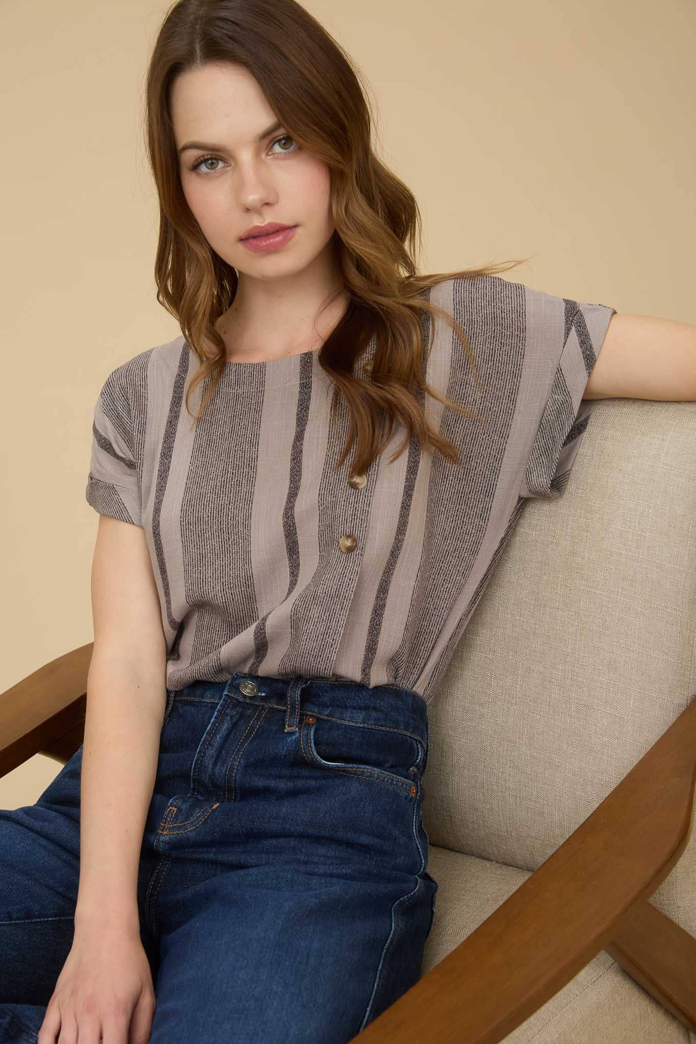Stripe Cuff Sleeve Top
