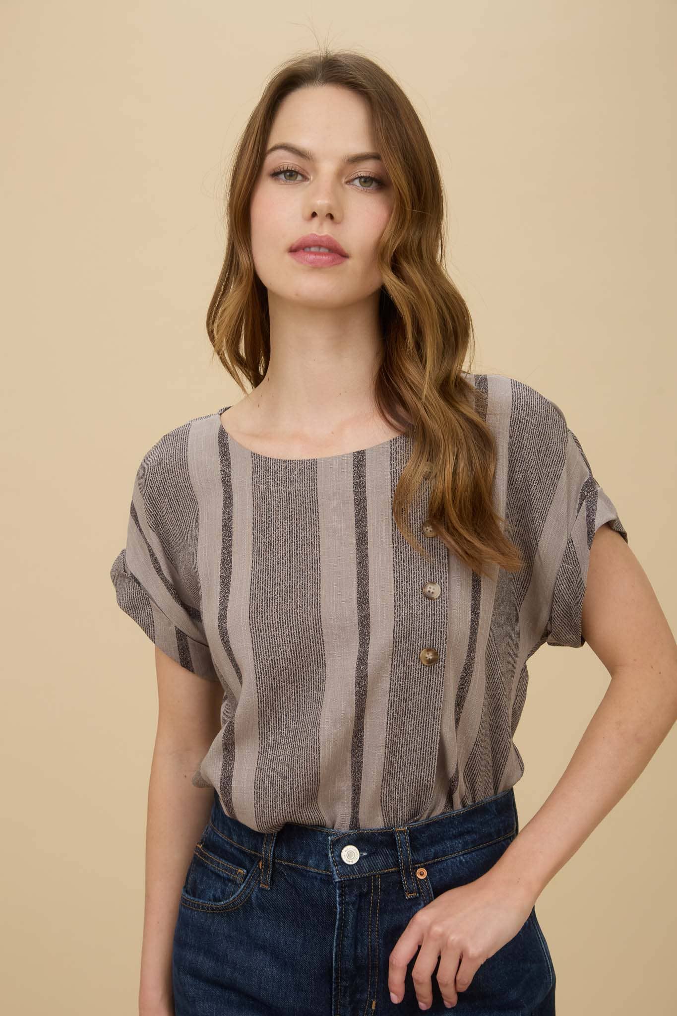 Stripe Cuff Sleeve Top