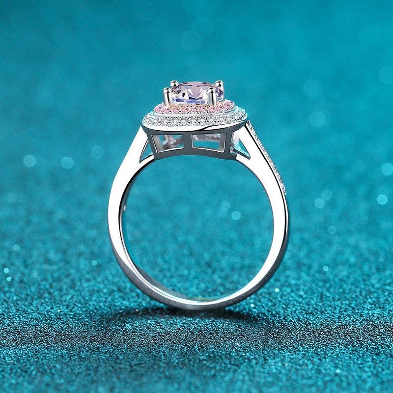 Pink Halo Moissanite Ring in 925 Sterling Silver