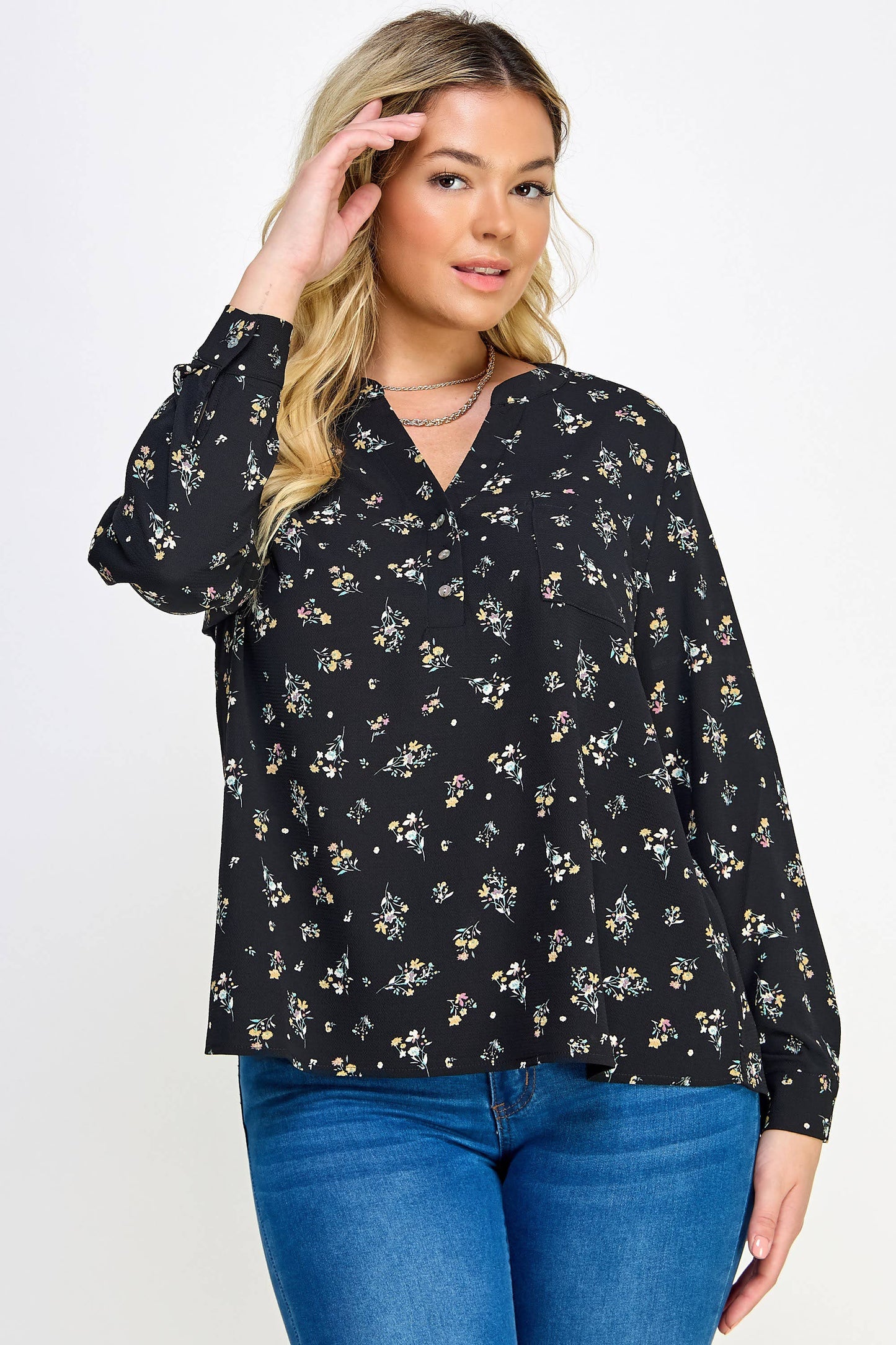 Floral Print Pop-over Blouse