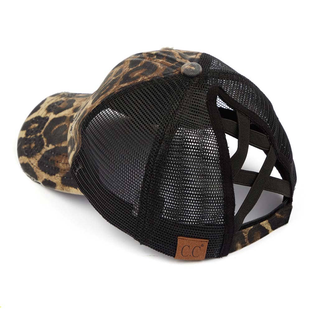 C.C Washed Denim with Crossed Elastic Band Pony Cap