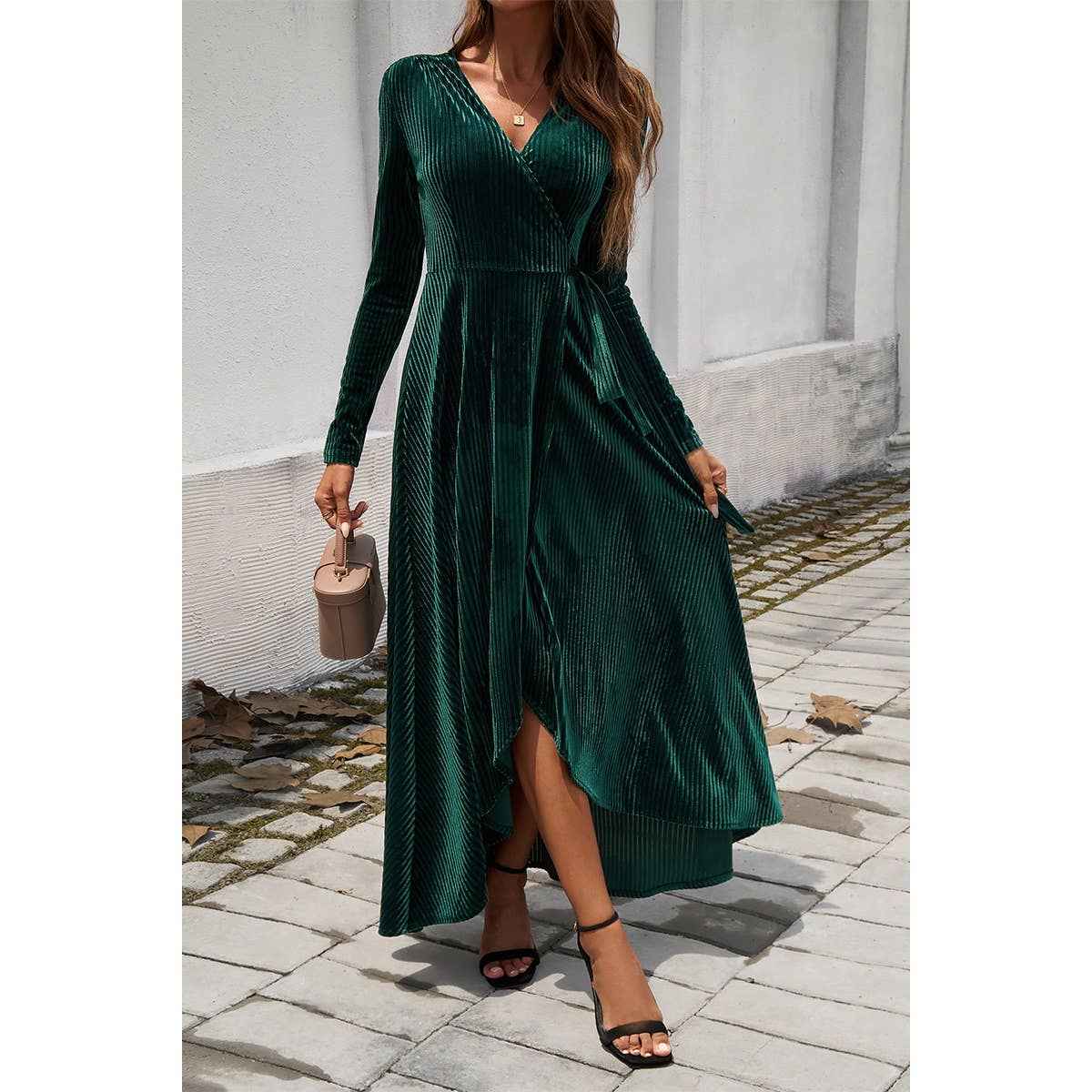 V Neck Velvet Maxi Dress