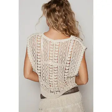Natural V-Neck Sleeveless Top