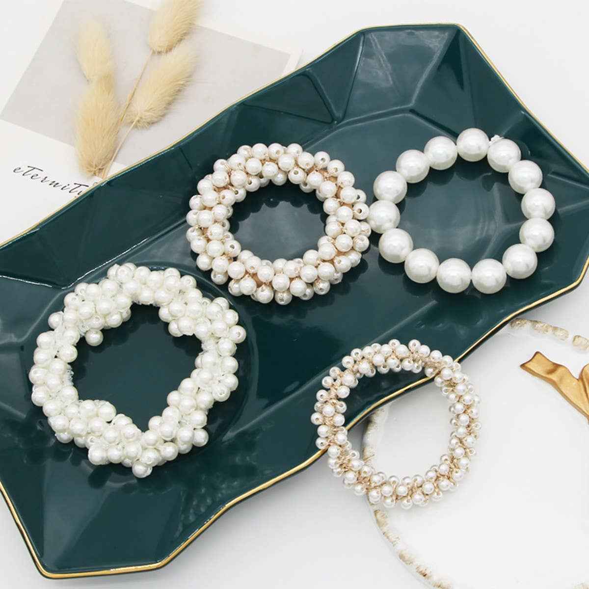 Beaded Faux Pearl Hair Tie Bracelet