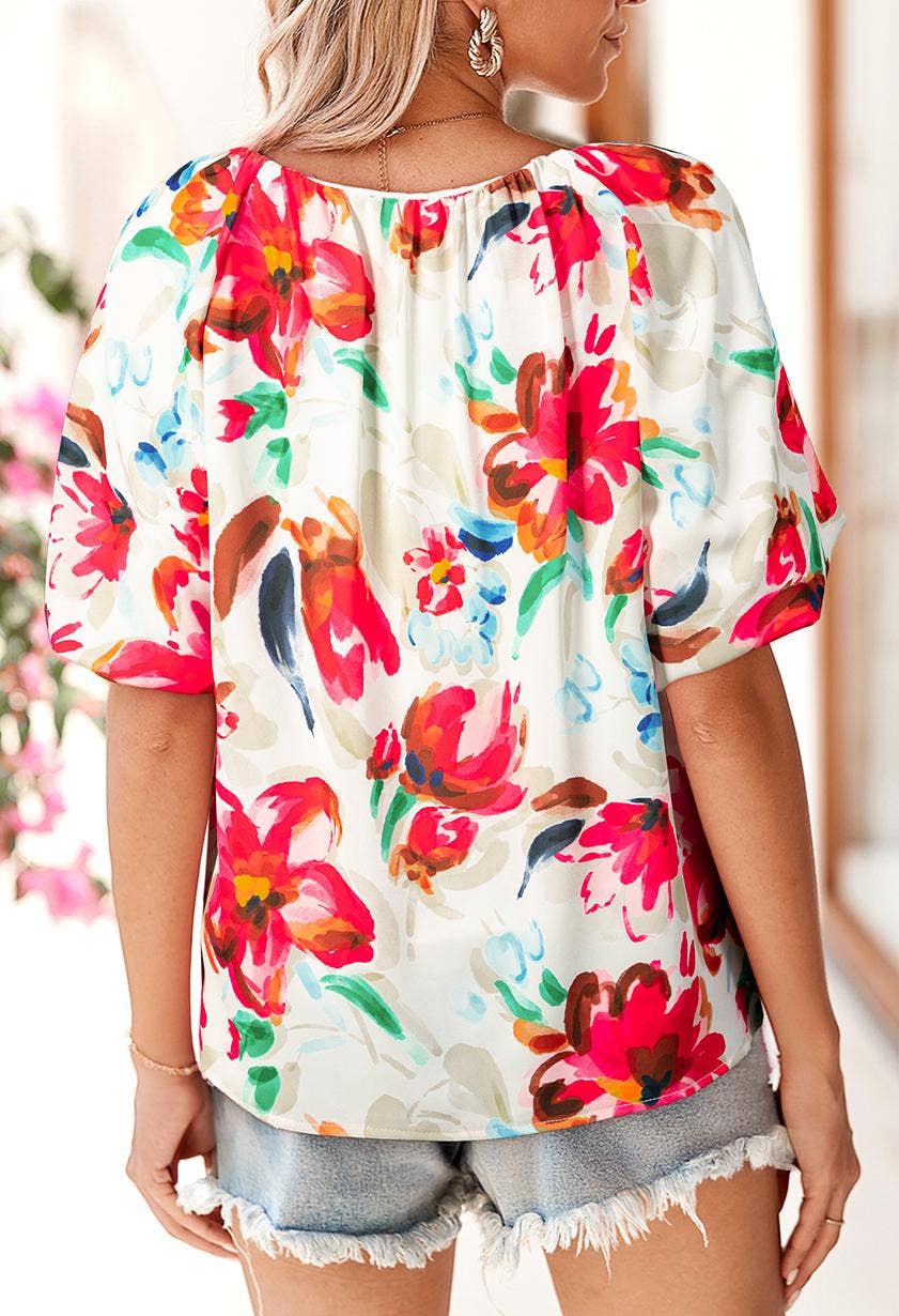 Floral Print Half Sleeve Blouse
