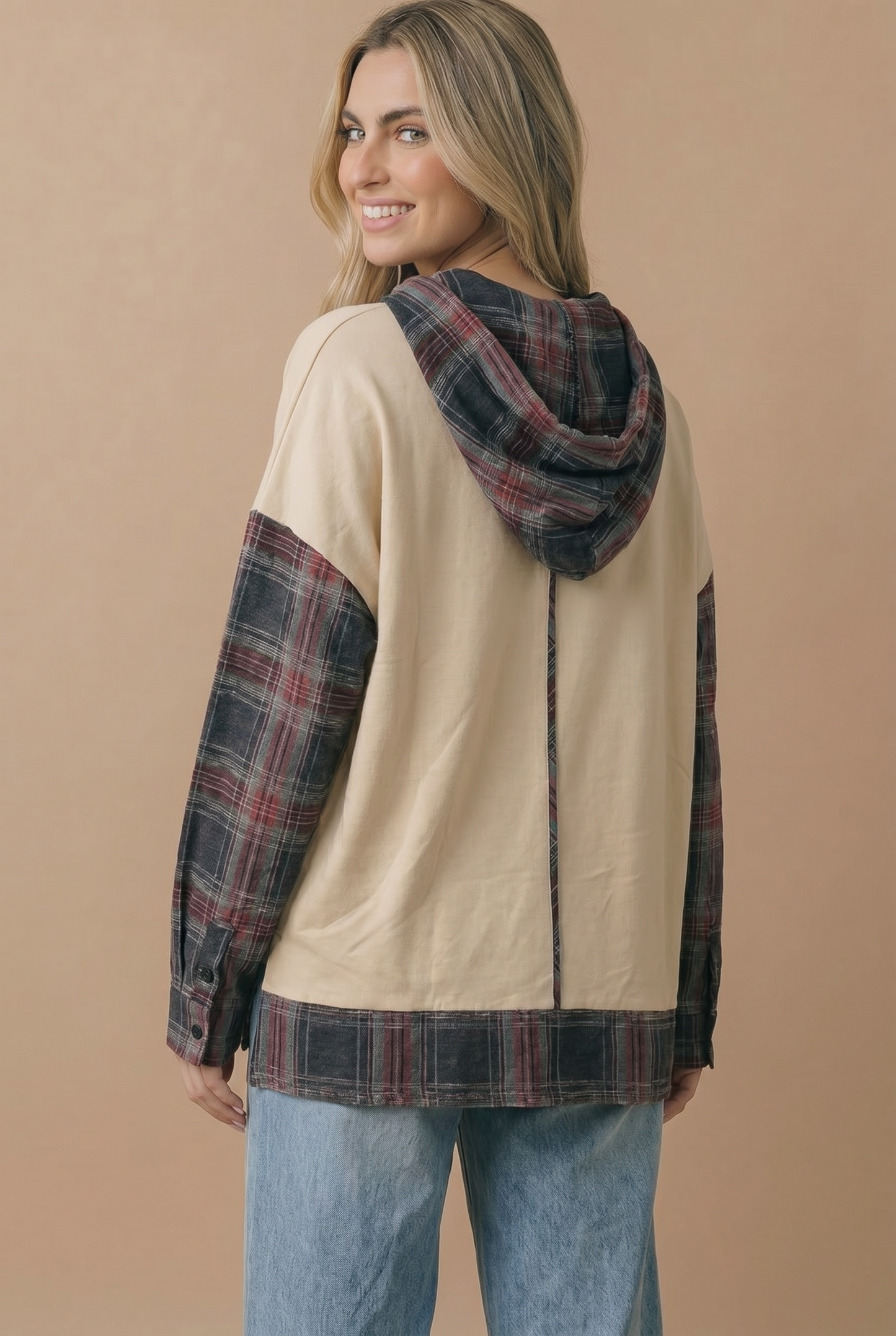 Plaid Star Patchwork Oversize Hoodie
