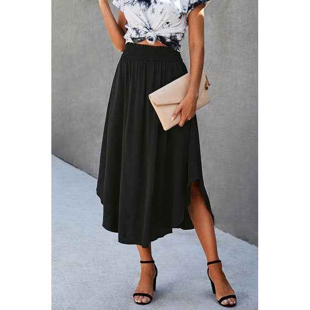 Solid Ruffled Midi Skirt