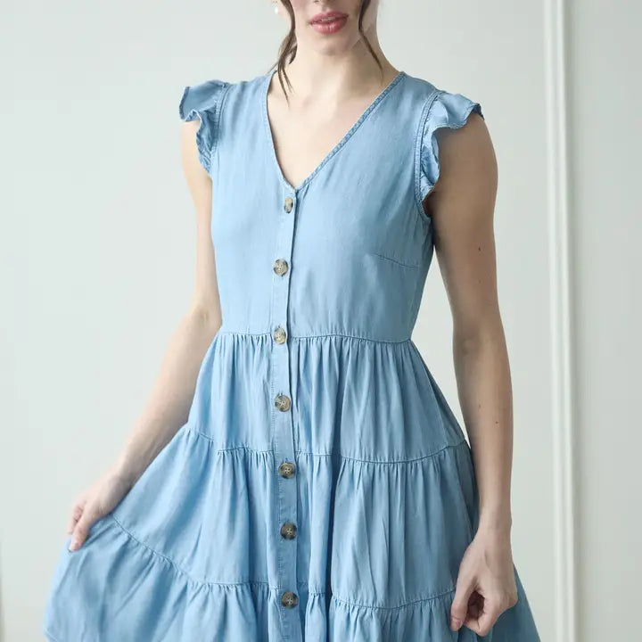 V Neck Flutter Sleeve Mini Dress