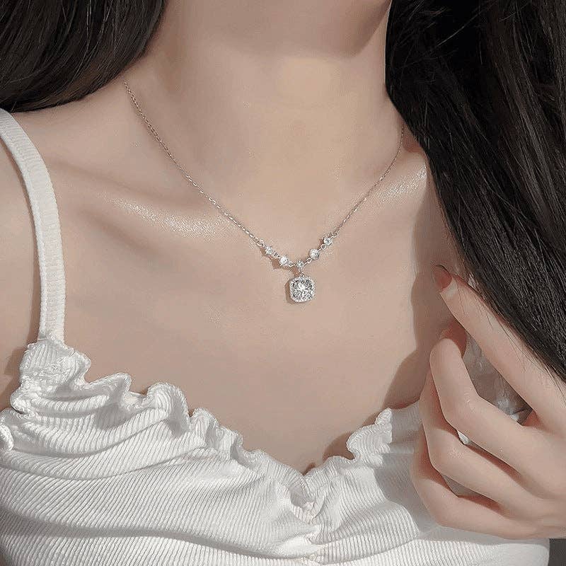 Moissanite Halo Necklace