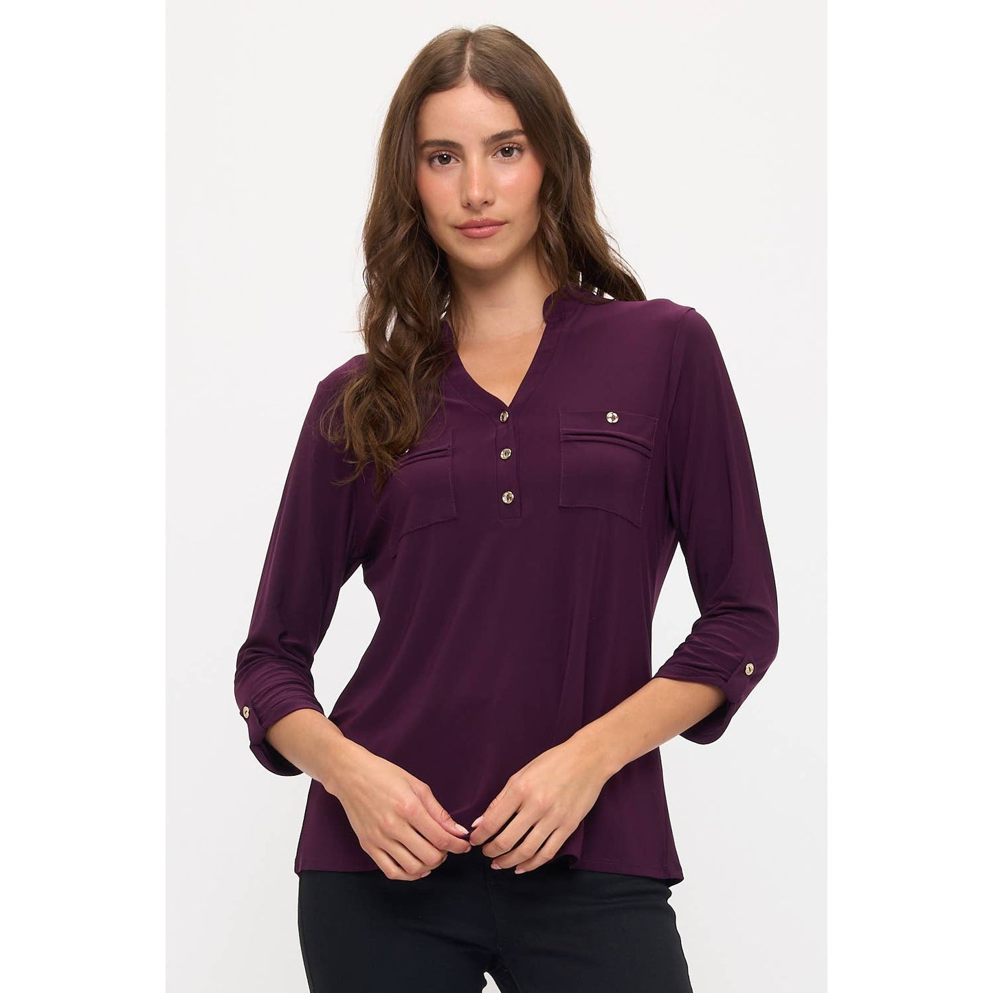 Roll Tab Mandarin Top - Threads Boutique