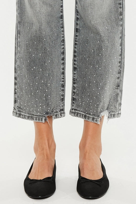 Mid Rise Cropped Straight Gray - Threads Boutique