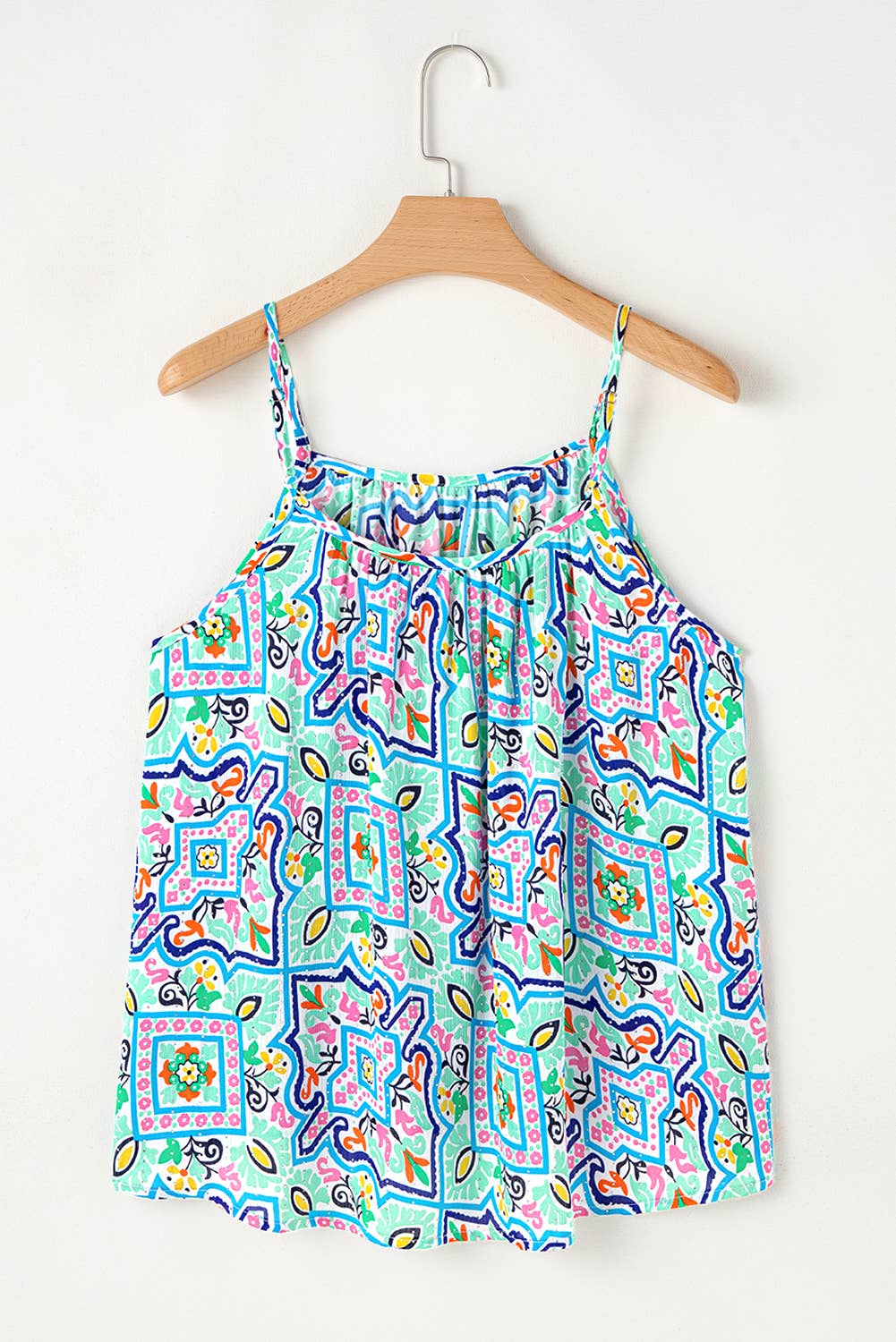 Rhinestone Boho Floral Printed Spaghetti Strap Tank Top