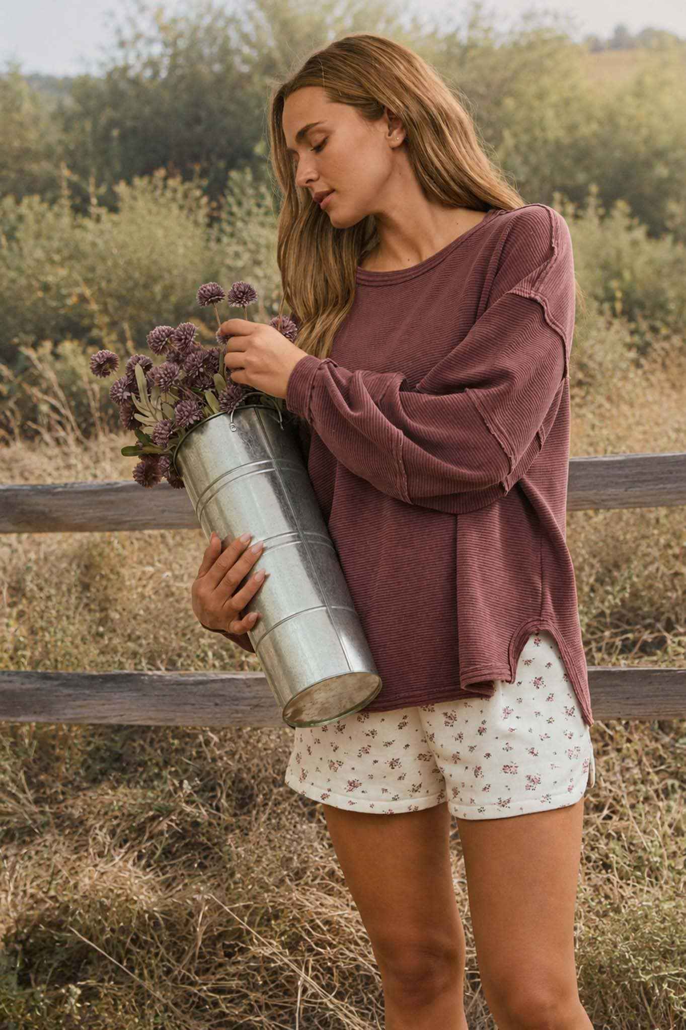 J.O.A - EXPOSED SEAM DETAIL LONG SLEEVE KNIT TOP