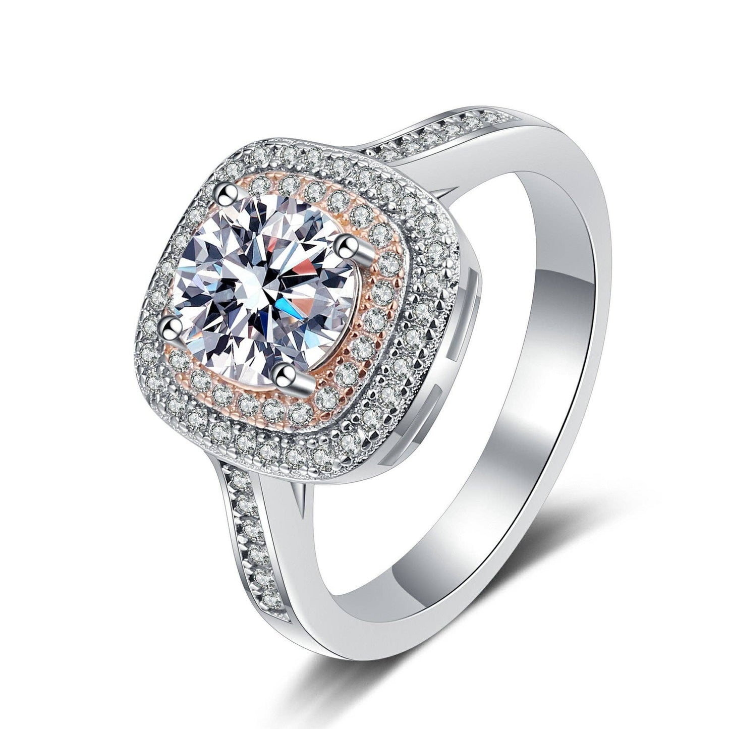 Pink Halo Moissanite Ring in 925 Sterling Silver