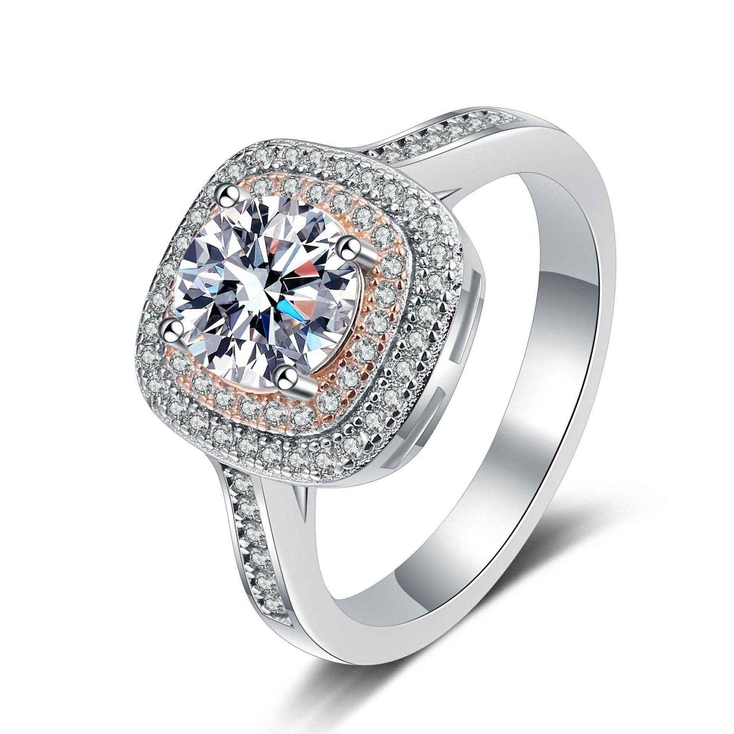 Pink Halo Moissanite Ring in 925 Sterling Silver