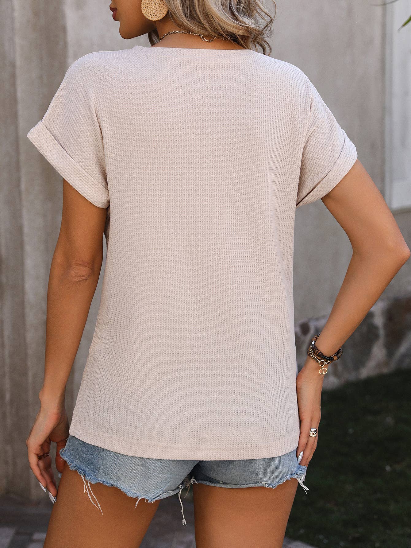 Twist Hem Basic Waffle Tee