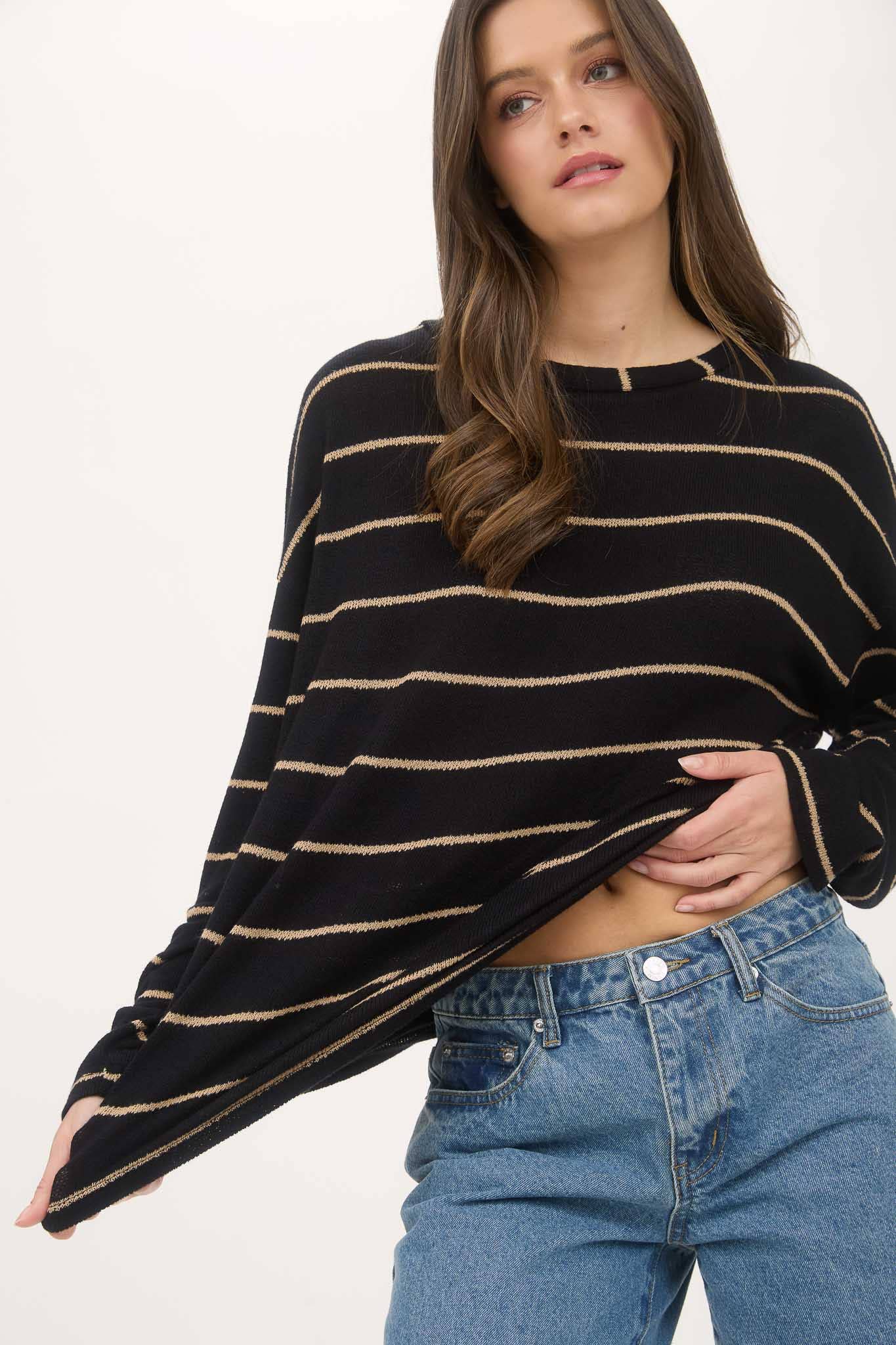 Stripe Drop Shoulder Knit Top