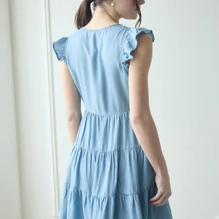 V Neck Flutter Sleeve Mini Dress