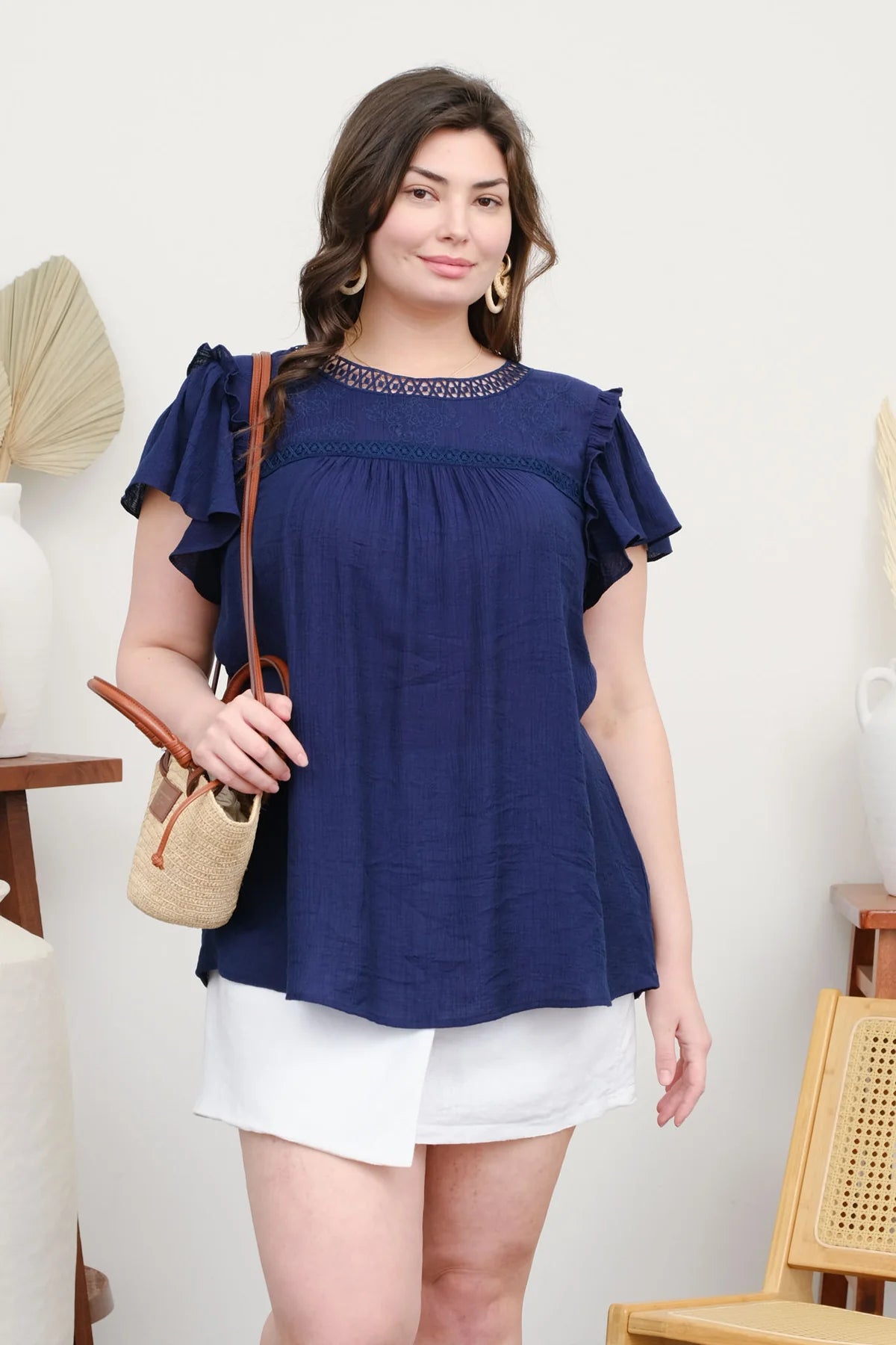 Plus Embroidered Detail Top | Threads Boutique