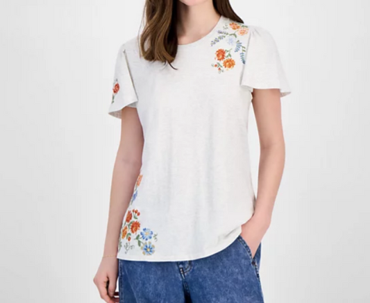 Embroidered Flutter Sleeve Shirt