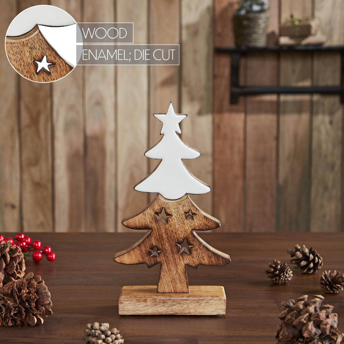Christmas Tree Two-Toned White Wooden Figurine 10in