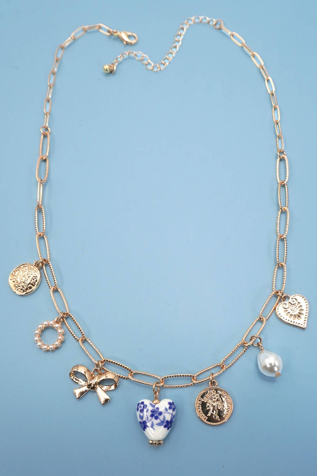 Bow Heart Charm Necklace