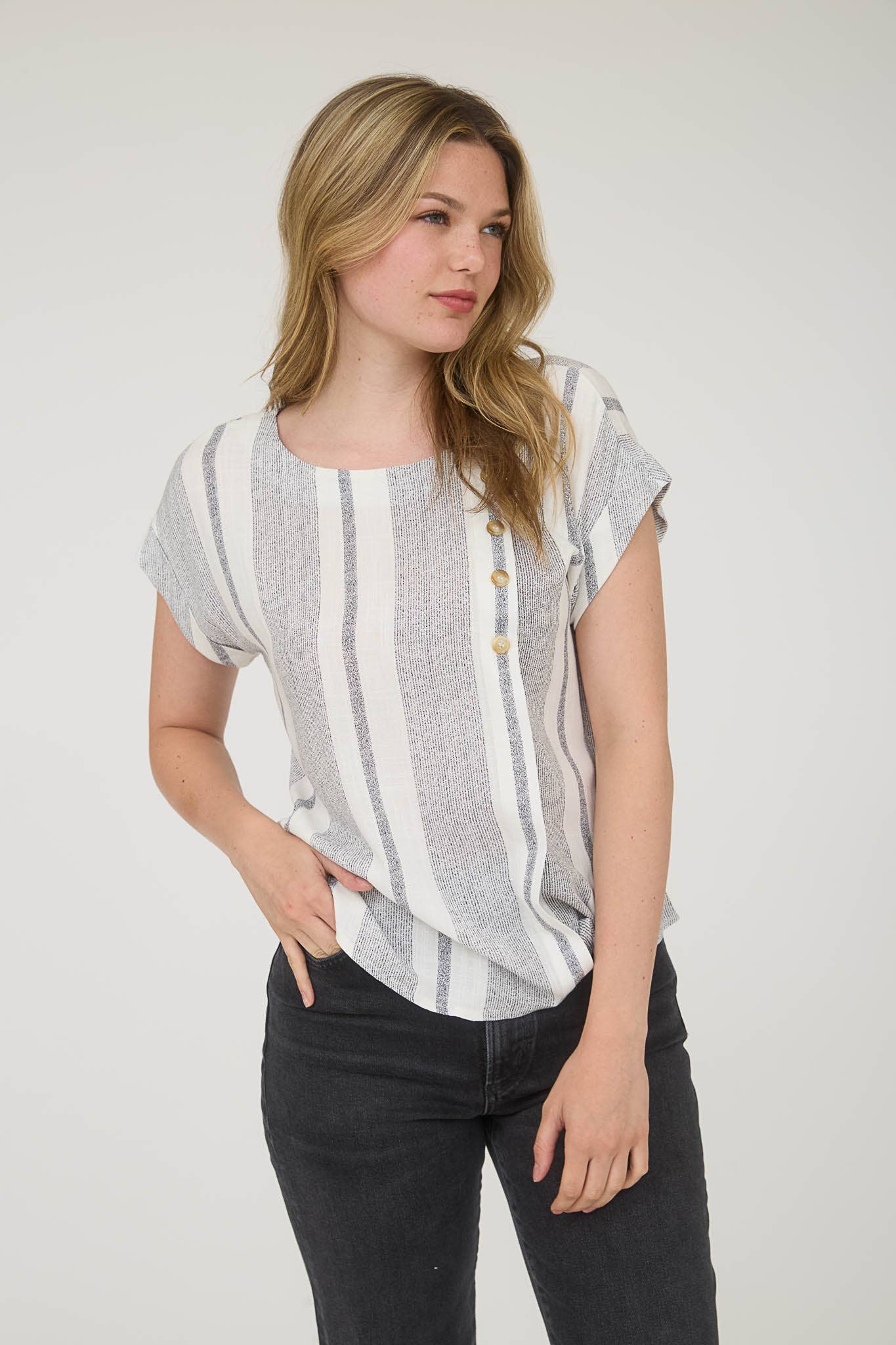 Stripe Cuff Sleeve Top