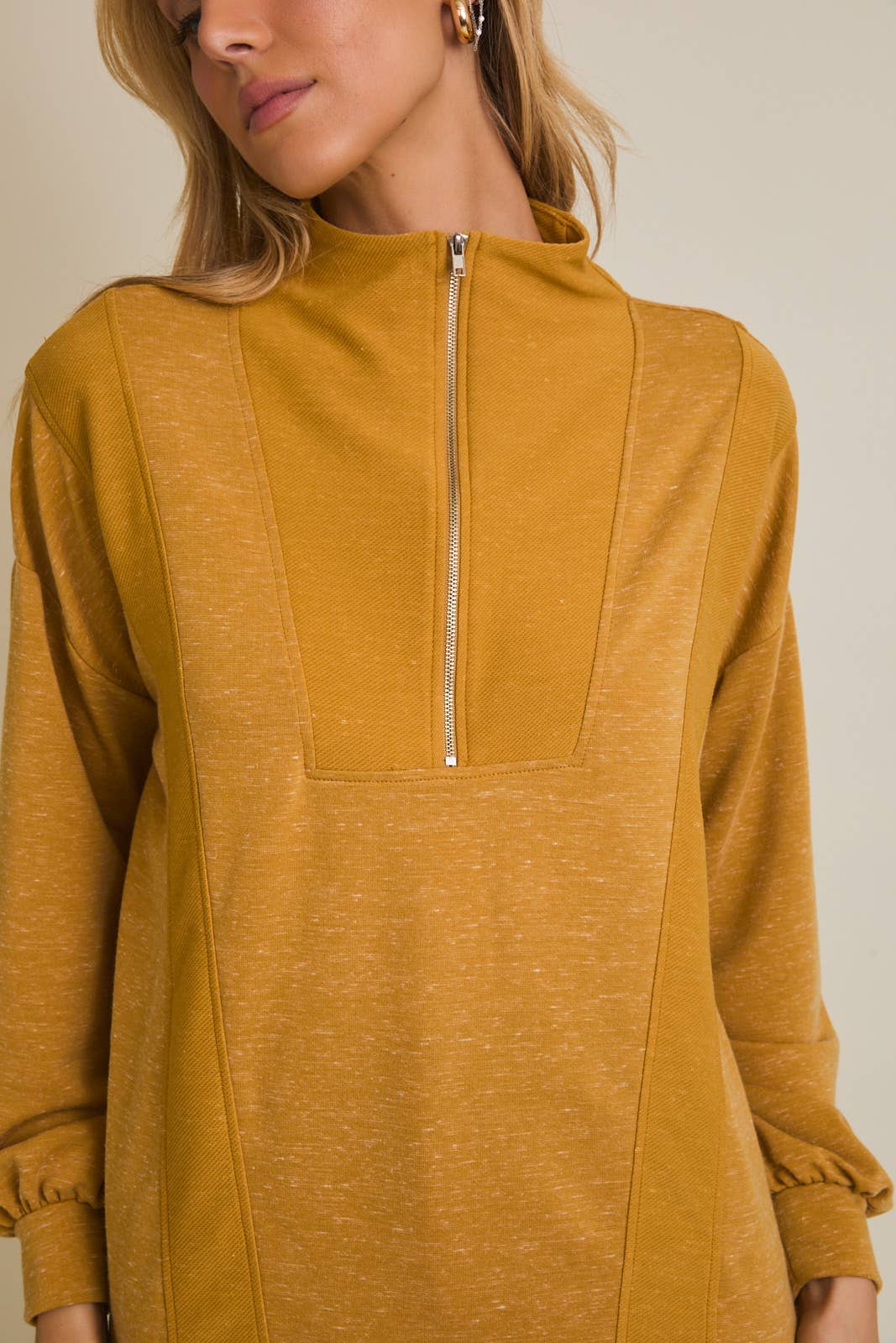 Half Zip Reverse Fabric Top