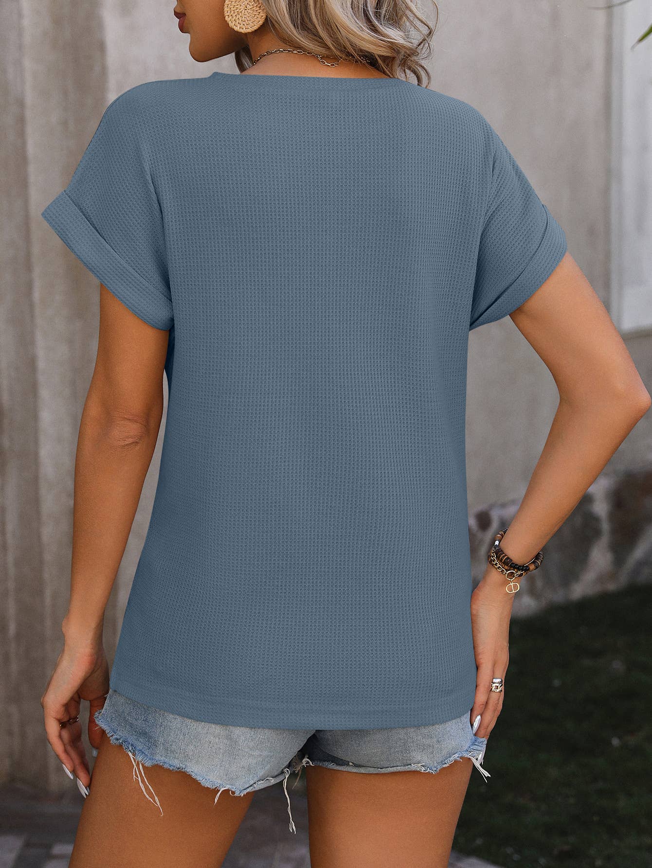 Twist Hem Basic Waffle Tee