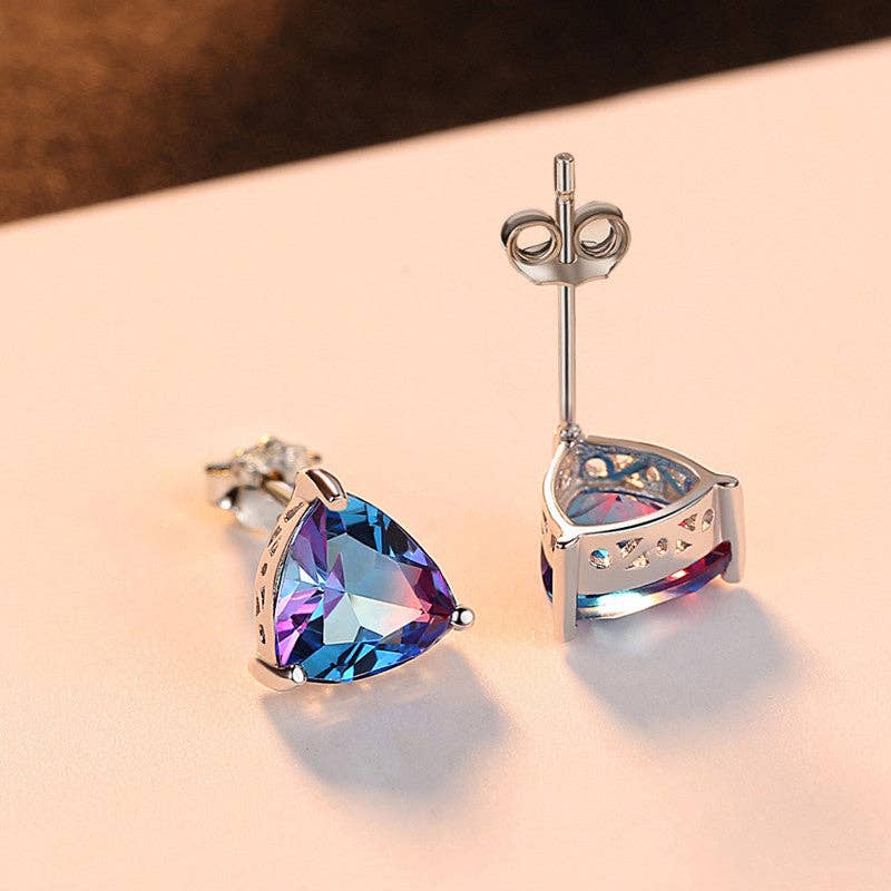 Tiny Rainbow Tourmaline Stud Earrings in 925 Sterling Silver