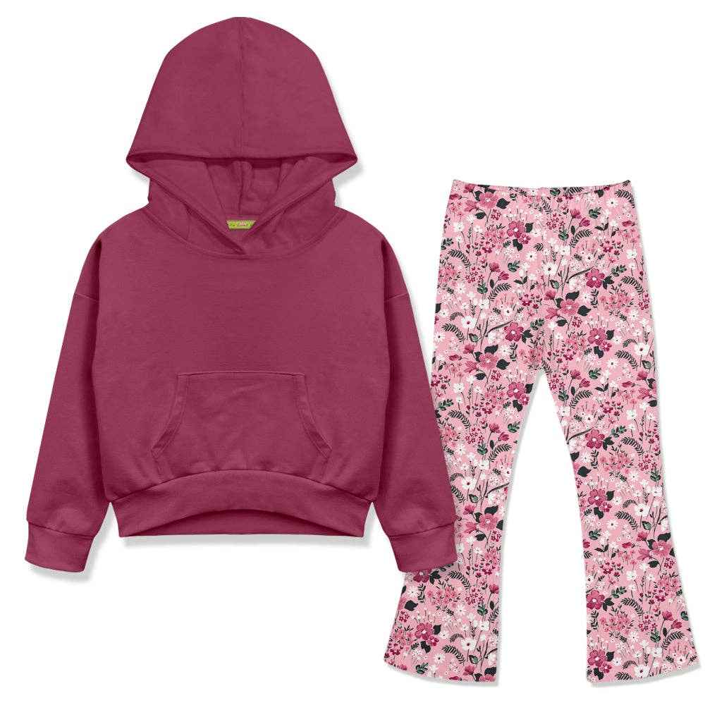 Millie Loves Lily - Girls Slate Rose Hoodie & Floral Fix Flare Leggings