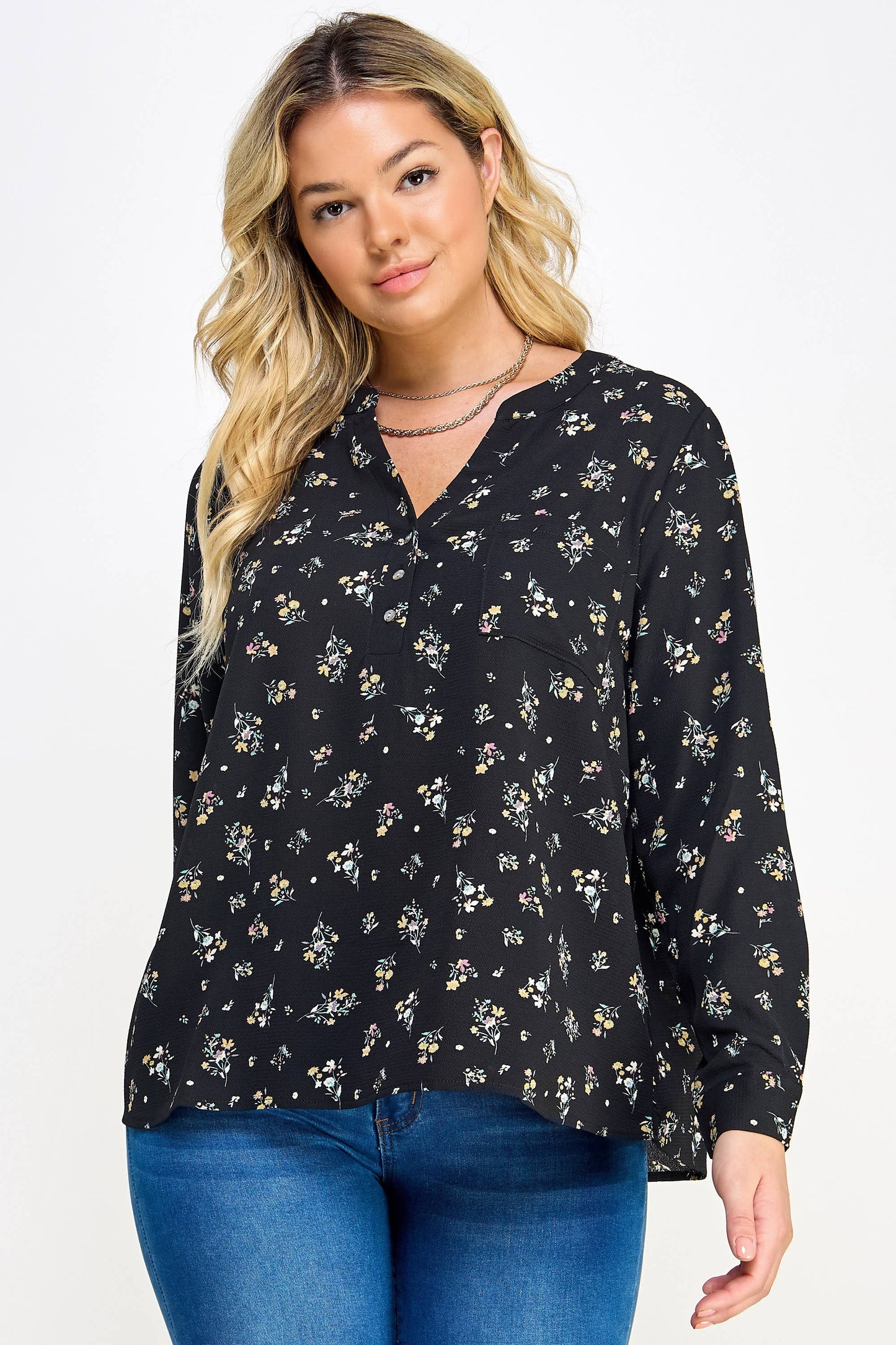Floral Print Pop-over Blouse