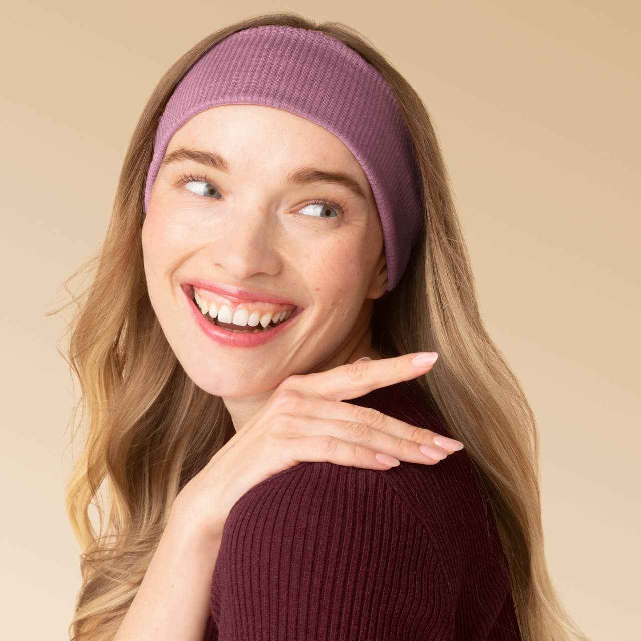 KITSCH - Recycled Fabric Ribbed Elastic Headbands 2pc Set - Cherry Lacquer & Dusty Pink