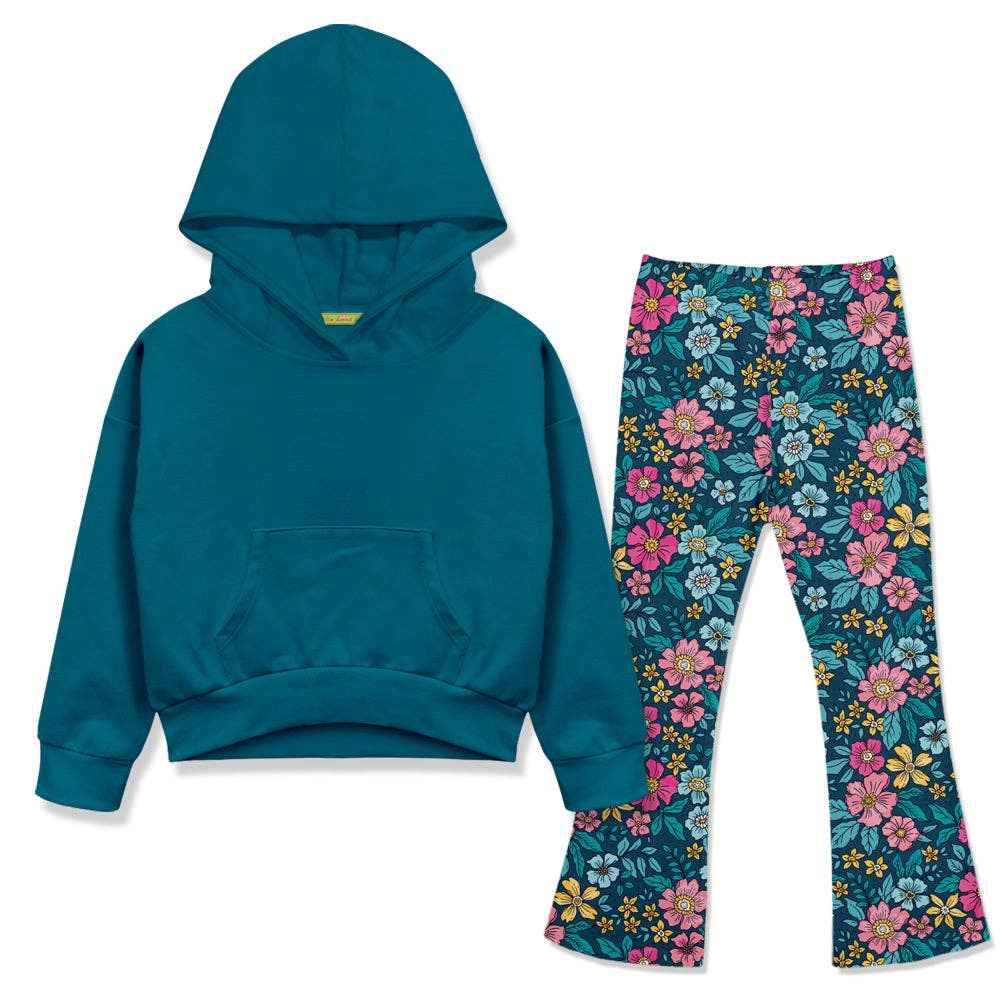 Millie Loves Lily - Teal Hoodie & Tasha Floral Flare Leggings