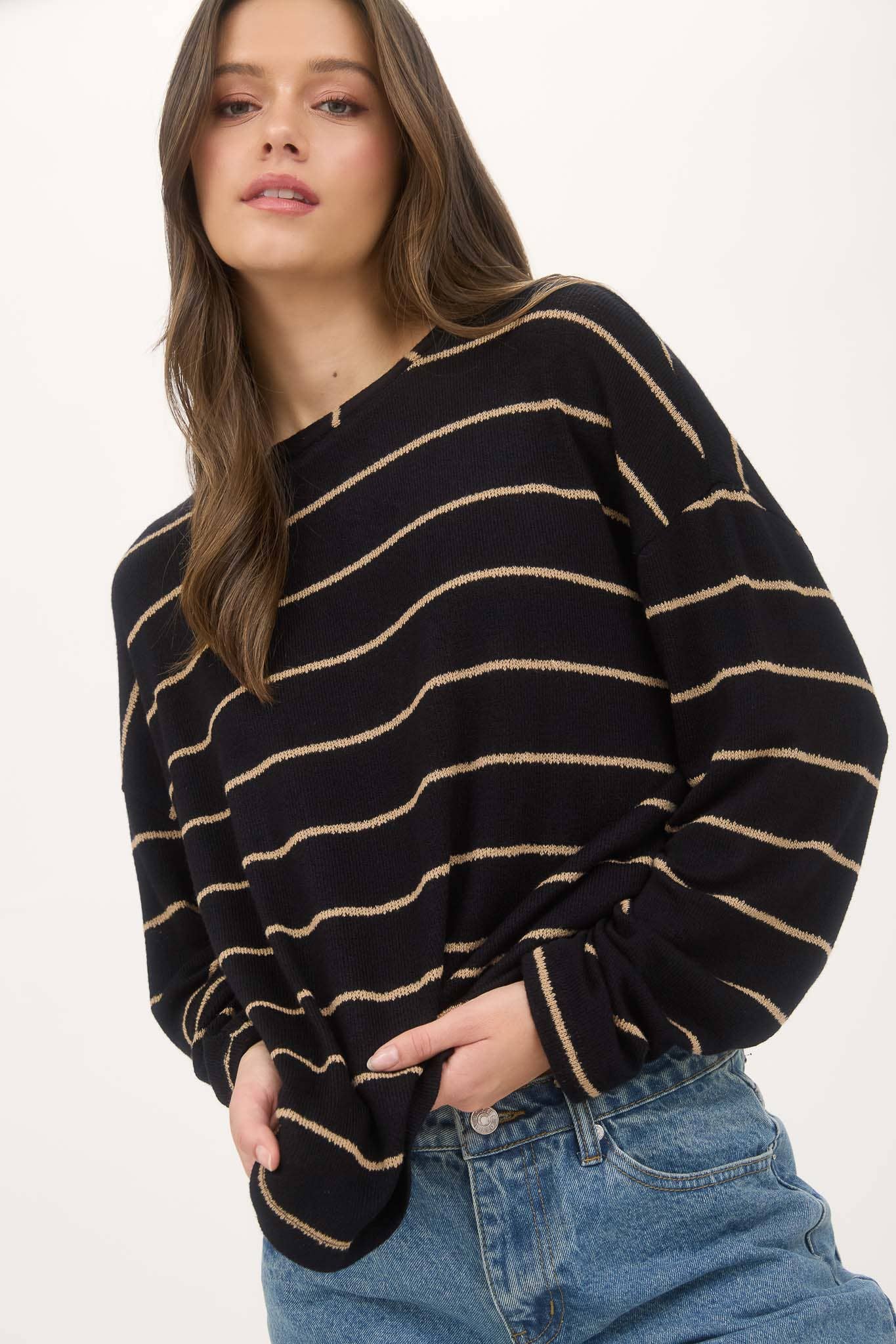 Stripe Drop Shoulder Knit Top