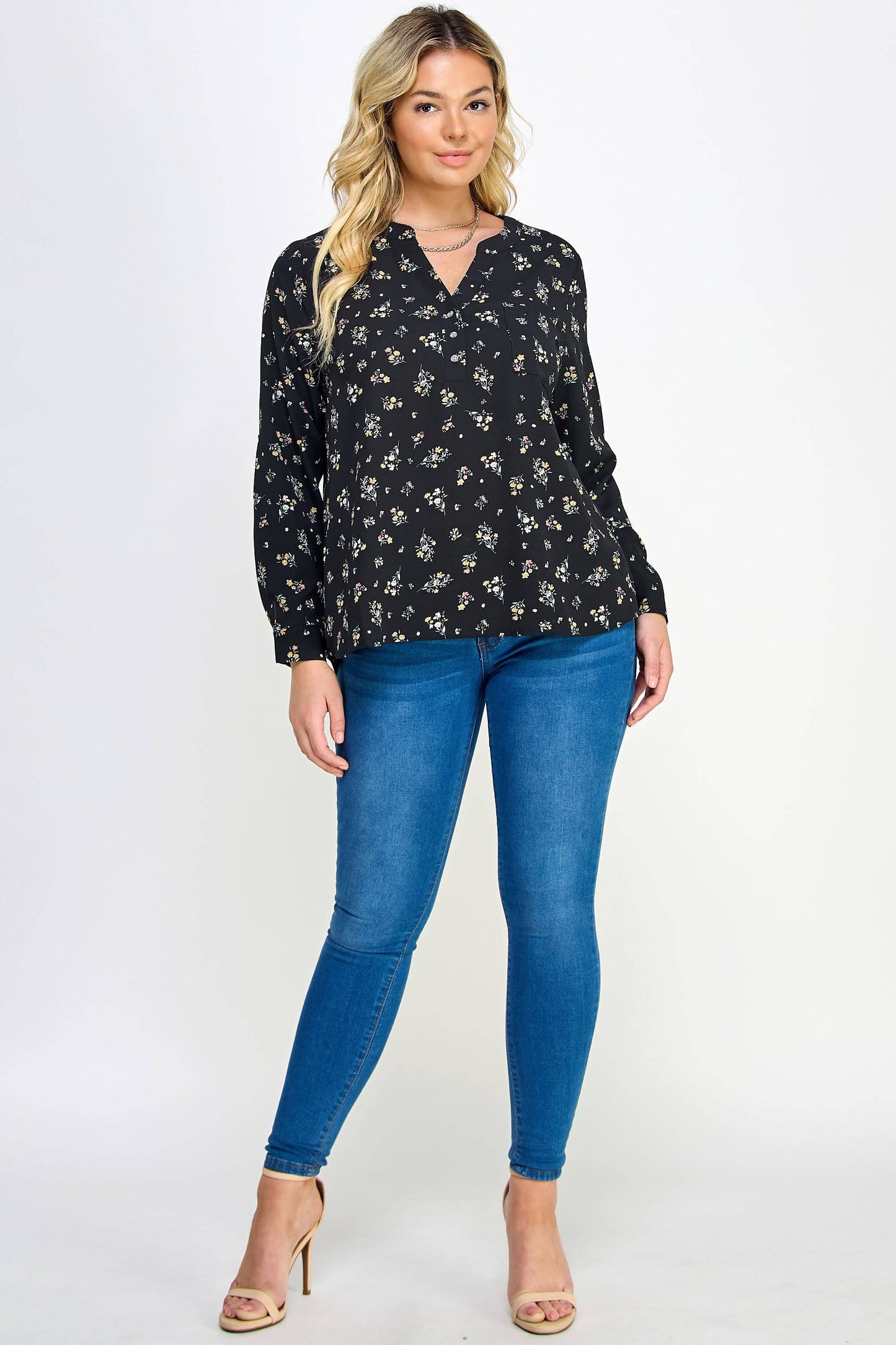 Floral Print Pop-over Blouse