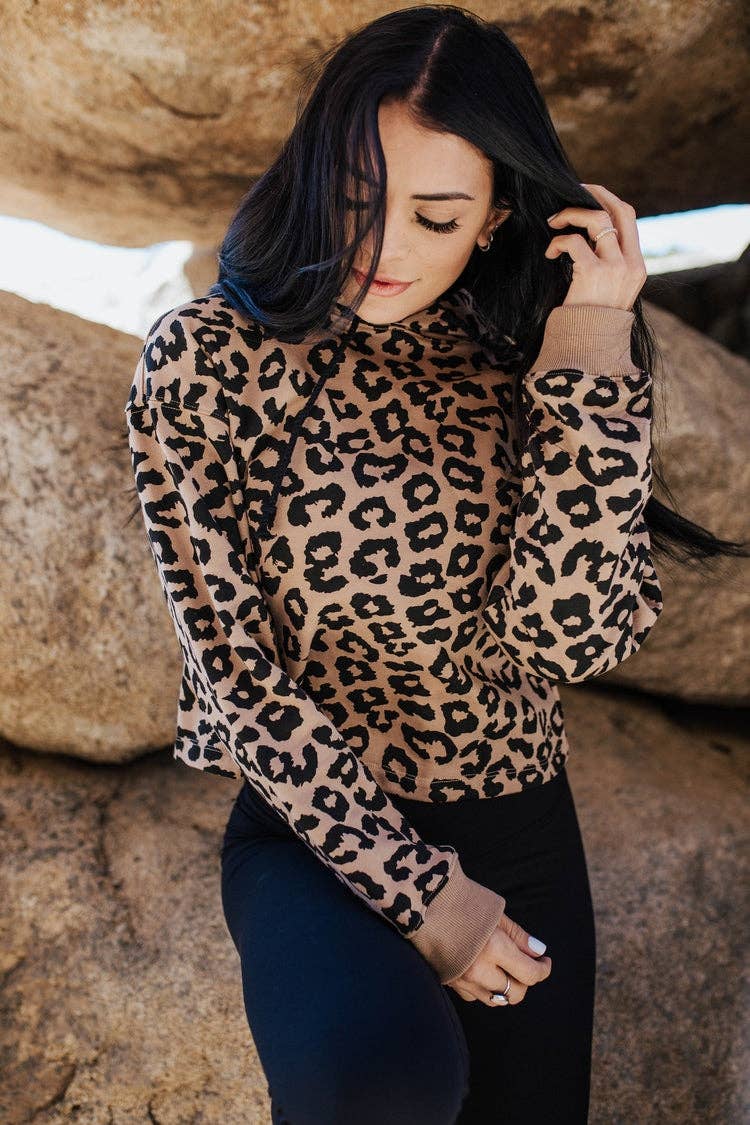 Elevated Sweatshirt Cropped - Tan Leopard
