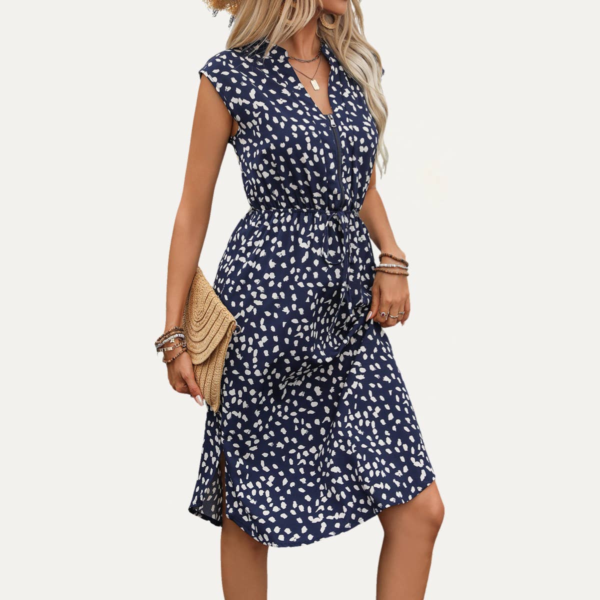 Zip-Up Sleeveless Midi Dress