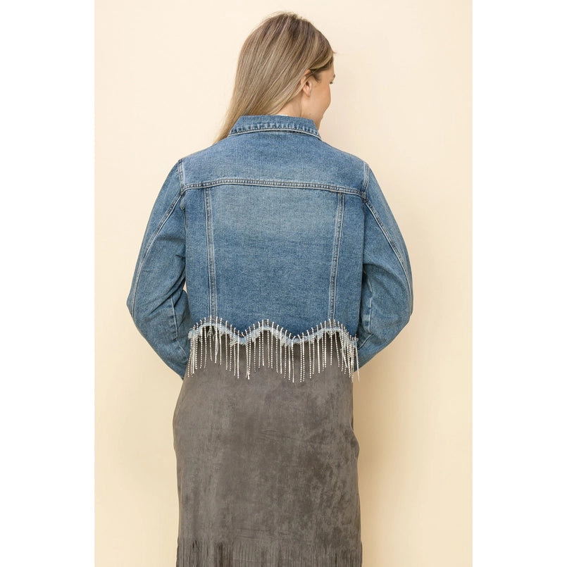 Rhinestone Hem Denim Jacket