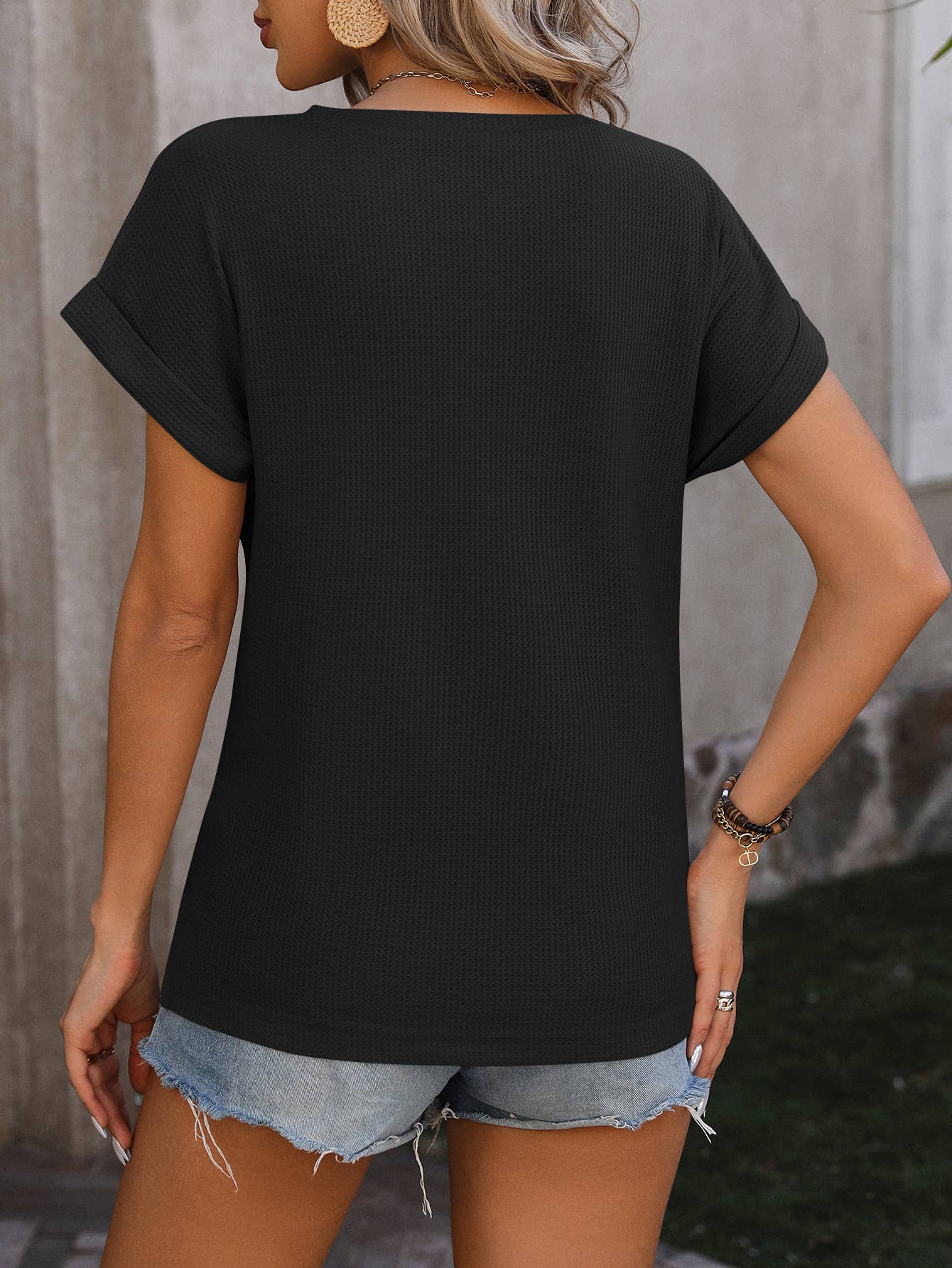 Twist Hem Basic Waffle Tee