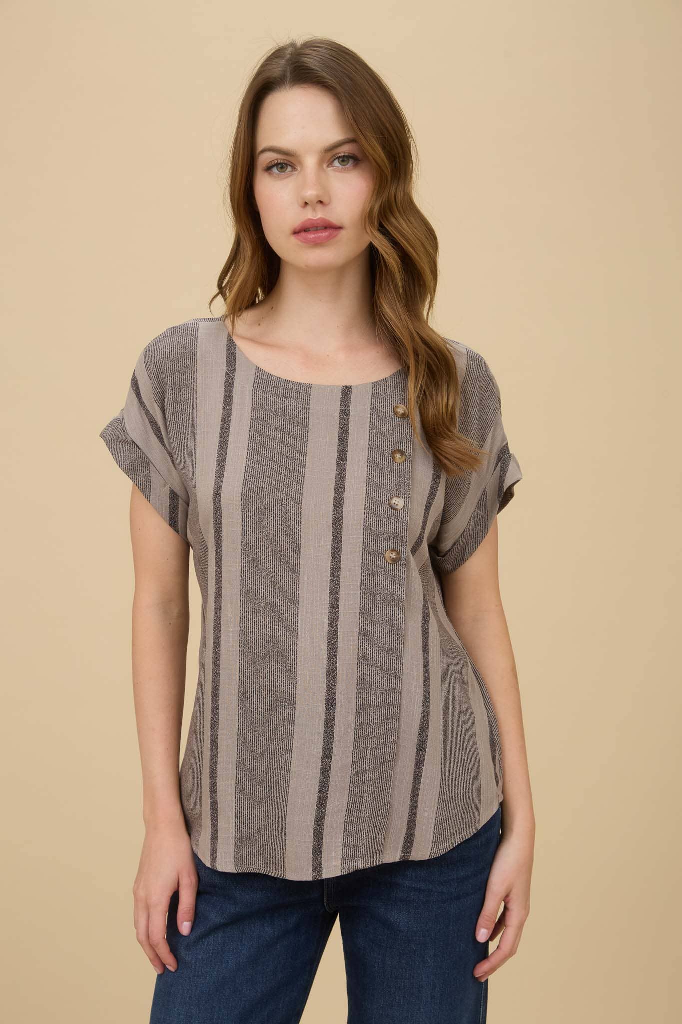 Stripe Cuff Sleeve Top