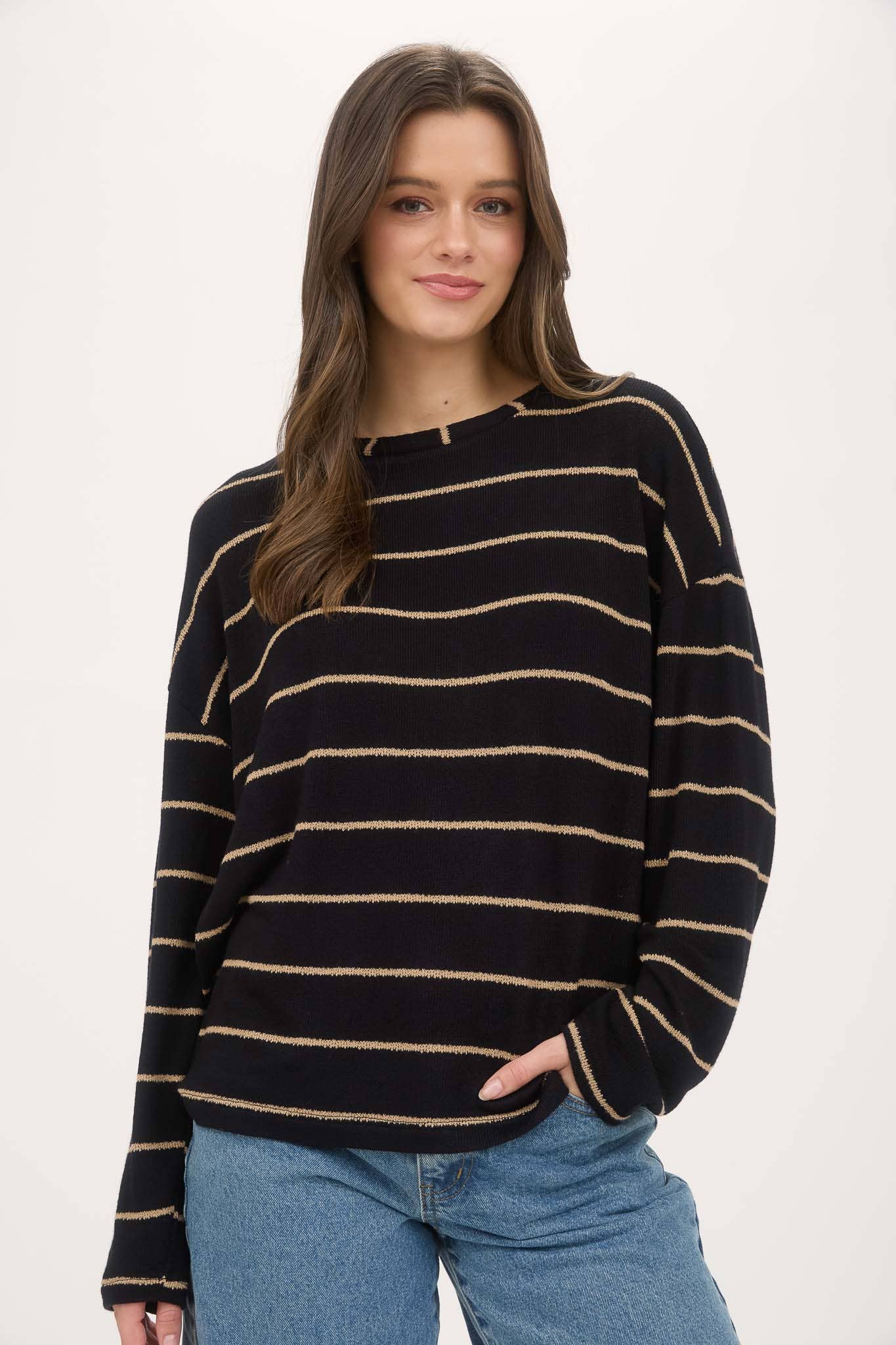 Stripe Drop Shoulder Knit Top