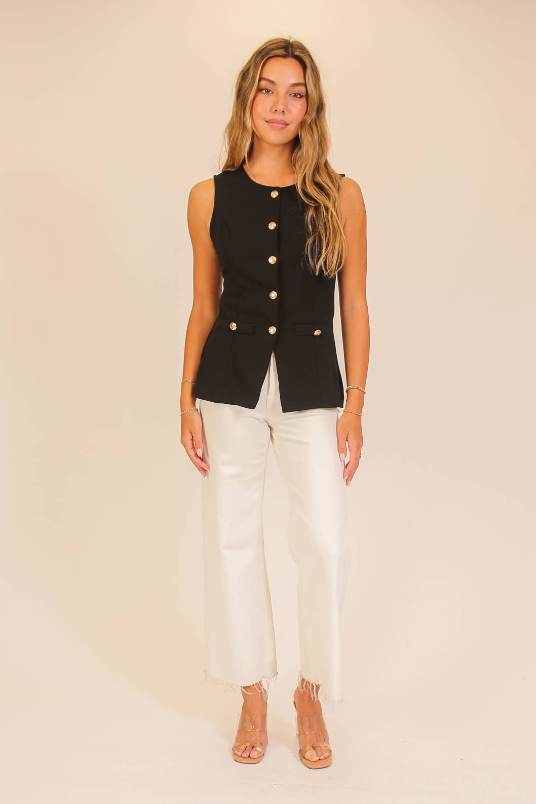 Sleeveless Button Front Vest Top
