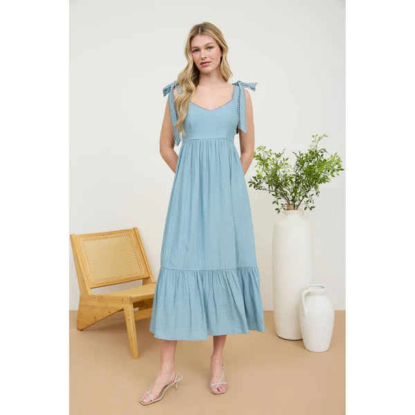 Scallop Eyelet Trim Midi Dress