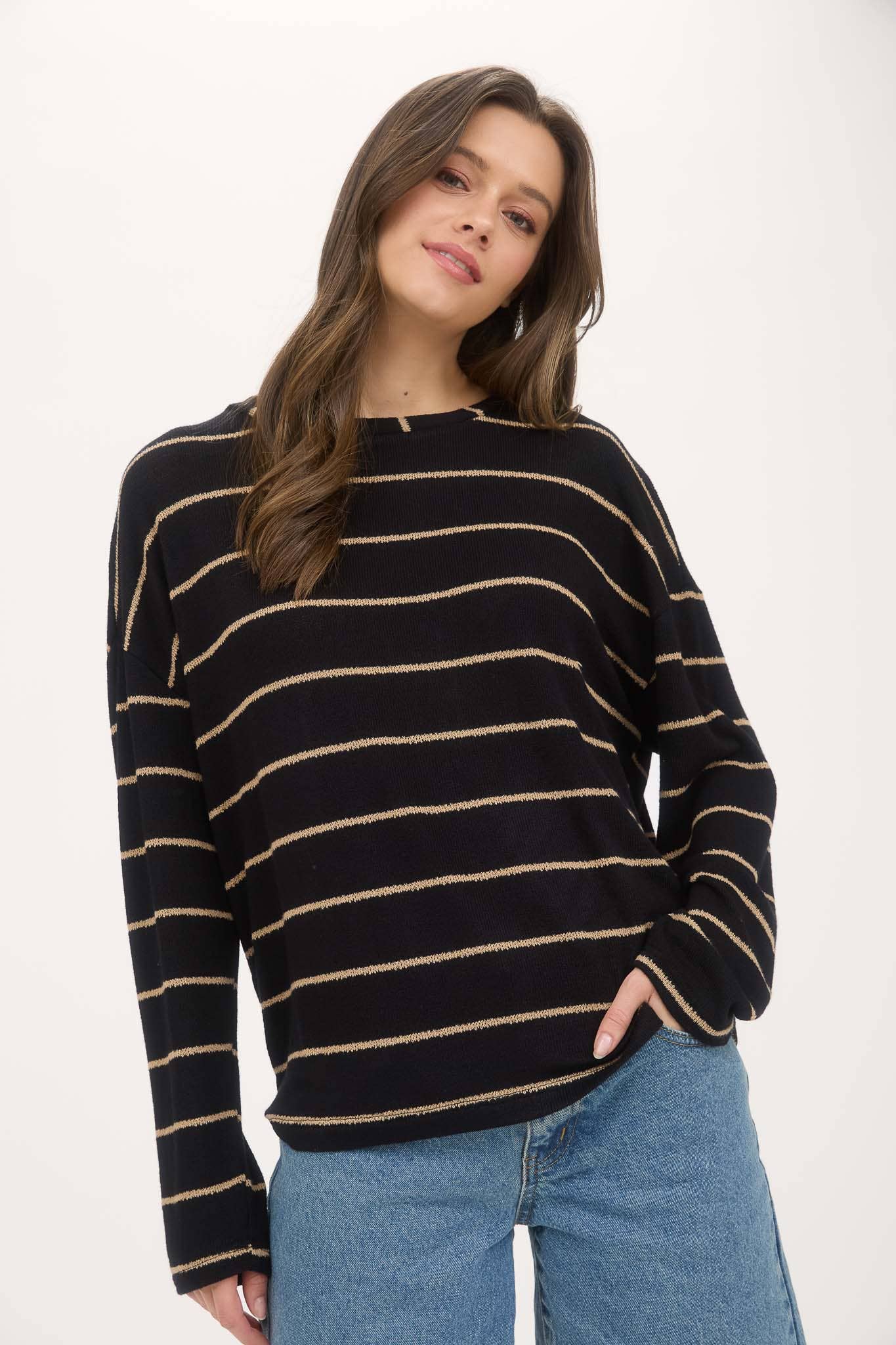 Stripe Drop Shoulder Knit Top