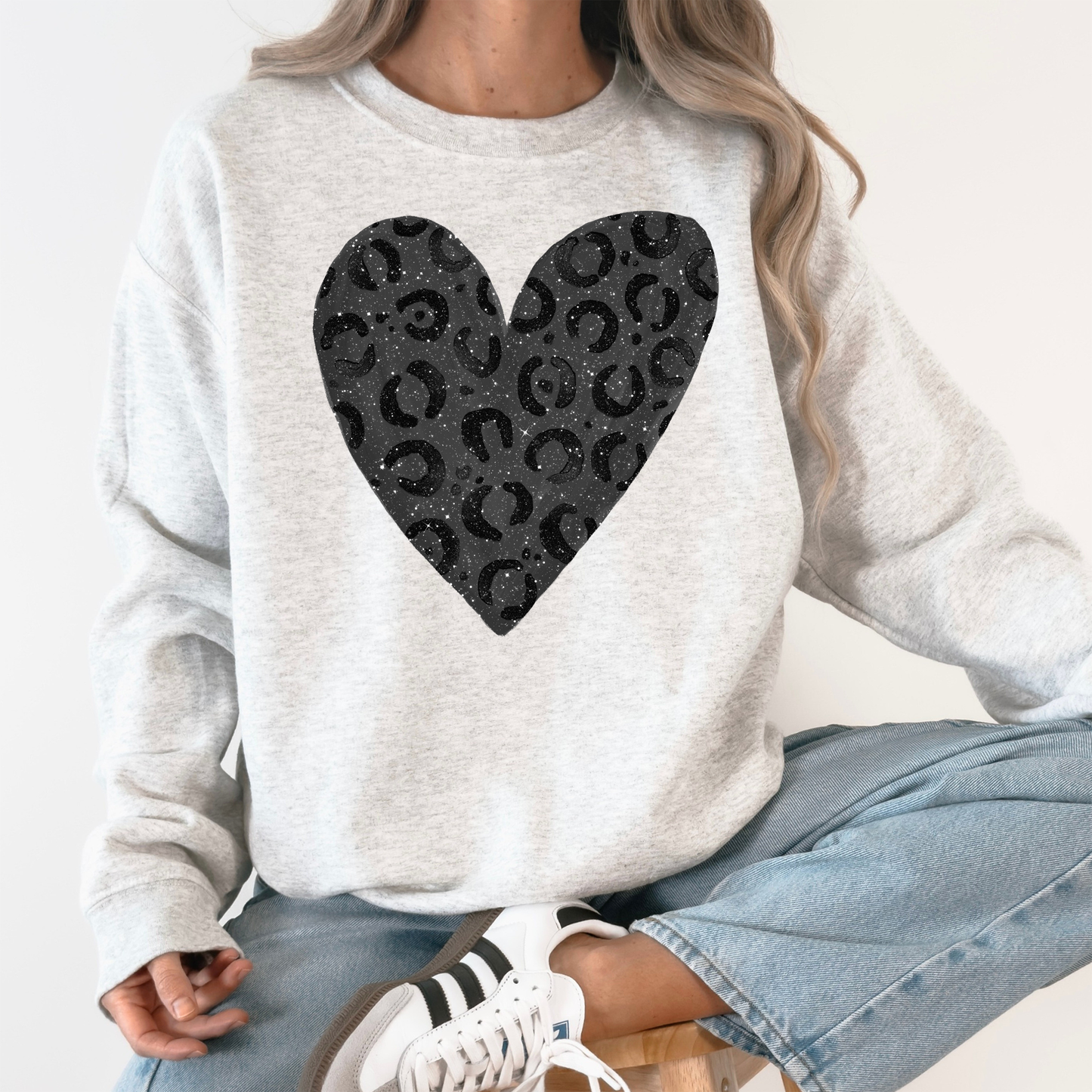 Glittery Black Leopard Print Valentine's Day Sweatshirt - Threads Boutique