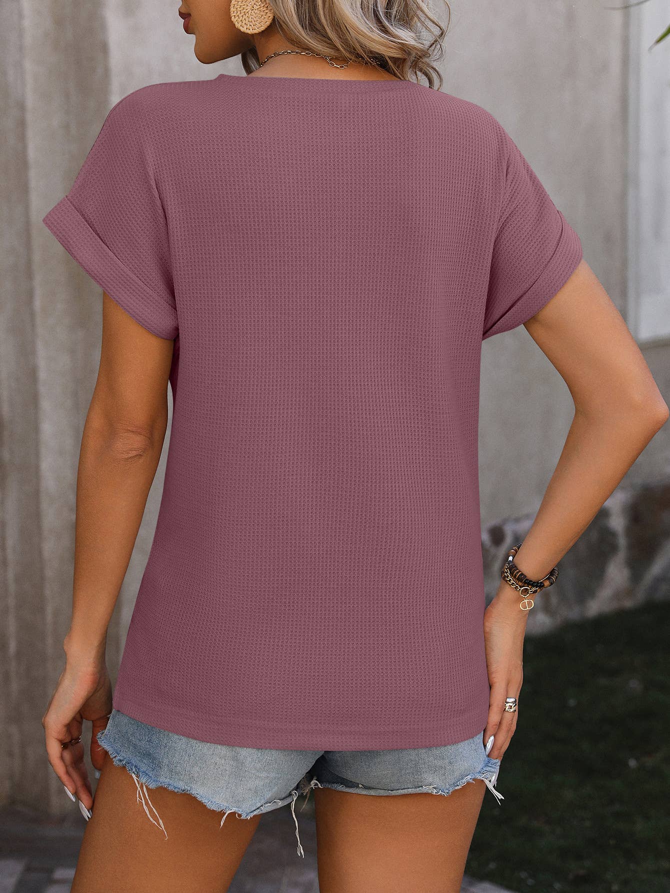 Twist Hem Basic Waffle Tee