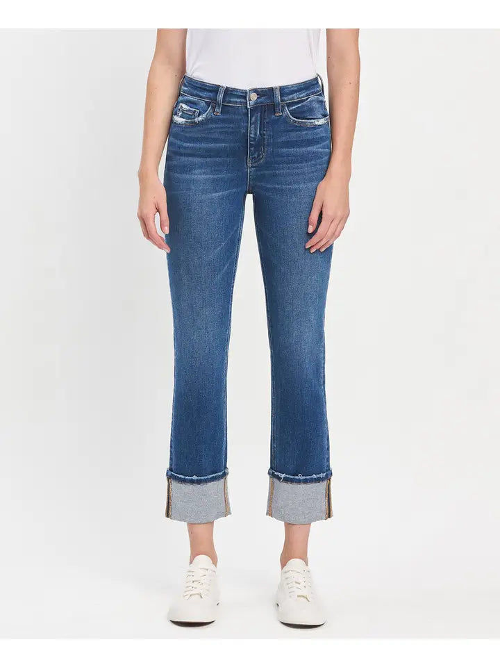 High Rise Cuffed Slim Straight
